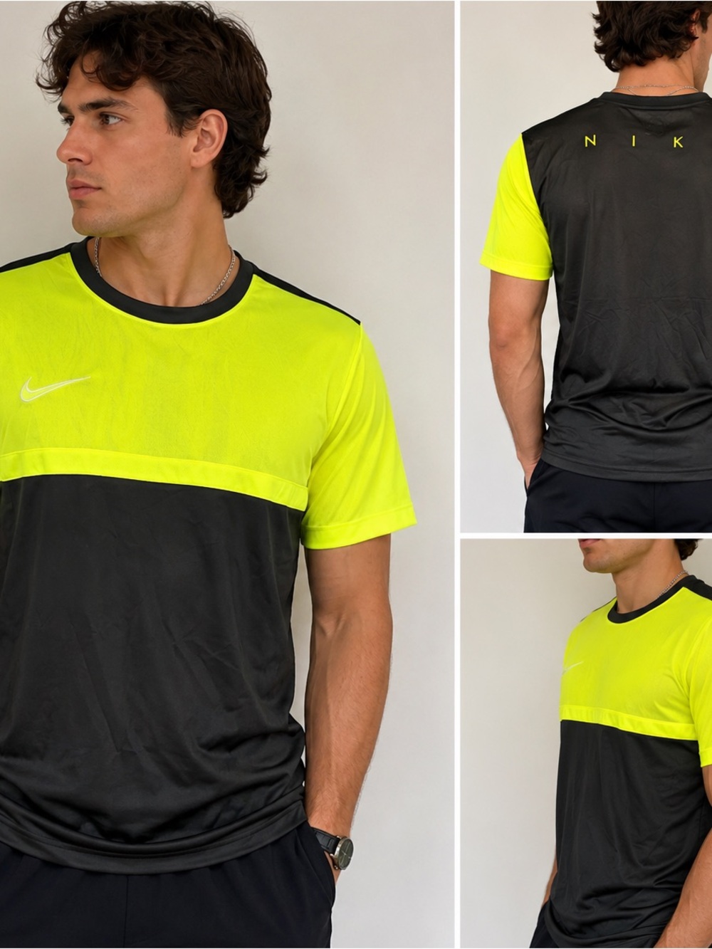 Nike Dri-FIT Soccer Training Shirt Men’s Large Neon Yellow Black Athletic Tee